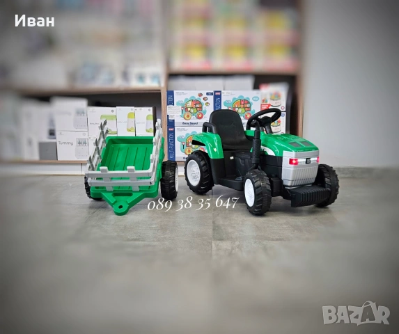 ТОП ЦЕНА!НОВО!Детски акумулаторен трактор с ремарке Dallas GREEN с 12V батерия,дистанционно,USB, снимка 3 - Детски велосипеди, триколки и коли - 52047677