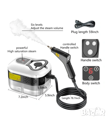 Парочистачка с Високо Налягане 4.5 Bar и Тъч Контрол, Hombasing 2500W , снимка 3 - Парочистачки и Водоструйки - 53291078