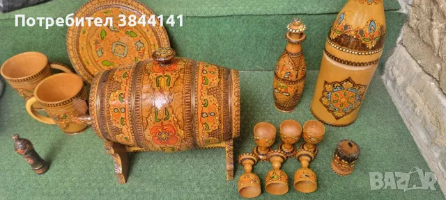 Рисувани дървени буренца, дървени чаши и шишета