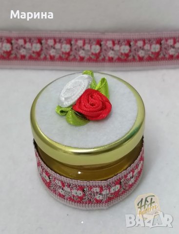 Бурканчета с мед, етно мотиви на червен фон, снимка 4 - Пчелни продукти - 37500395