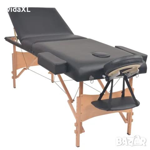 vidaXL Сгъваема масажна кушетка с 3 зони и столче, 10 см пълнеж, черна, снимка 2 - Кушетки - 56146022