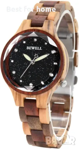 Дървен дамски часовник BEWELL Black Starry Sky, снимка 5 - Дамски - 49349128