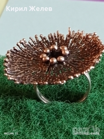 Дизайнерски сребърен пръстен стилизирано цвете Арт бижу майсторска изработка 10678, снимка 5 - Пръстени - 52909322