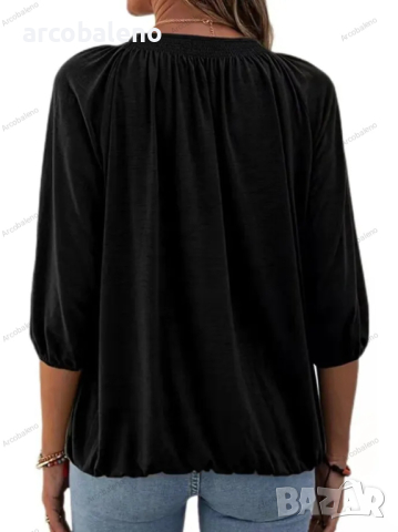 Едноцветна свободна дамска тениска с кръгло деколте и 3/4 ръкави, 8цвята , снимка 18 - Тениски - 44527835