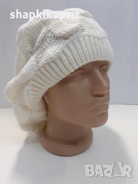 Шапки Каприз. Дамска плетена шапка барета,топла в цвят екрю-24, снимка 5 - Шапки - 34509701