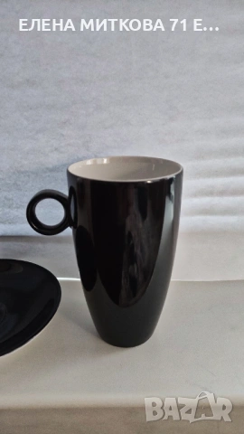 *Anna Burg* Германия един прекрасен порцеланов двоен сет в черно и бяло, снимка 4 - Чаши - 53181079