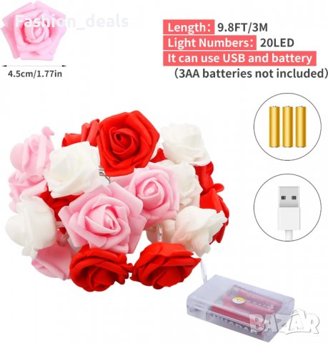 Нови LED светлини рози USB Лампички на батерия за украса декорация дом, снимка 2 - Декорация за дома - 37842942