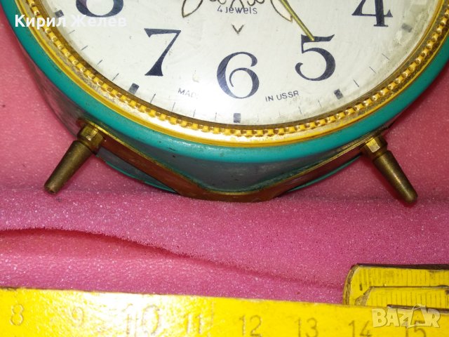 JANTAR MADE in USSR Стар РУСКИ БУДИЛНИК МЕХАНИЧЕН НАСТОЛЕН ЧАСОВНИК ЯНТАР СССР 43687, снимка 10 - Антикварни и старинни предмети - 44466351