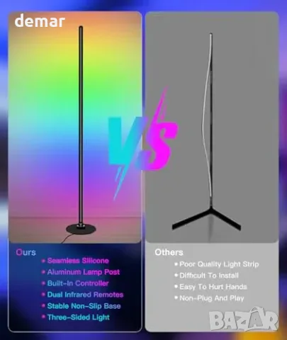 Смарт RGB LED подова лампа с WiFi и Bluetooth, 16 млн цвята, снимка 5 - Лампиони - 55871358
