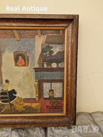 Стара много добра антикварна белгийска картина масло върху платно , снимка 4 - Антикварни и старинни предмети - 50781900