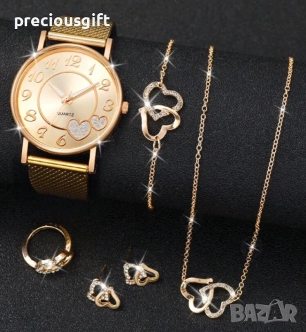 Комплект с часовник, колие, гривна, обеци и пръстен, снимка 3 - Дамски - 54139266