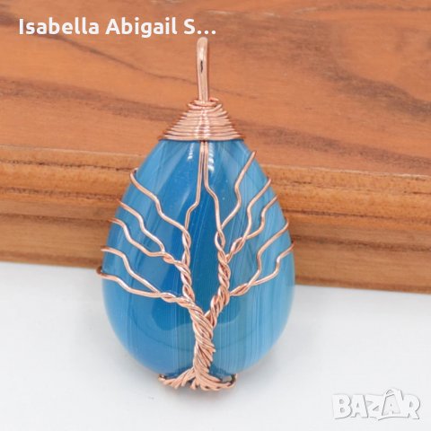 Син ахат тип Водна капка с оплетка, снимка 6 - Колиета, медальони, синджири - 30237029