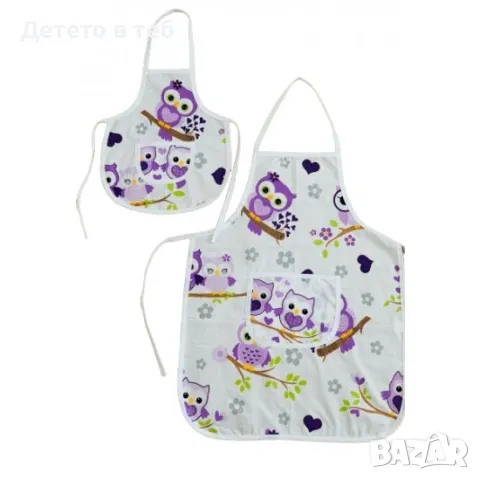 Комплект престилки за готвене Лилави бухали, снимка 1