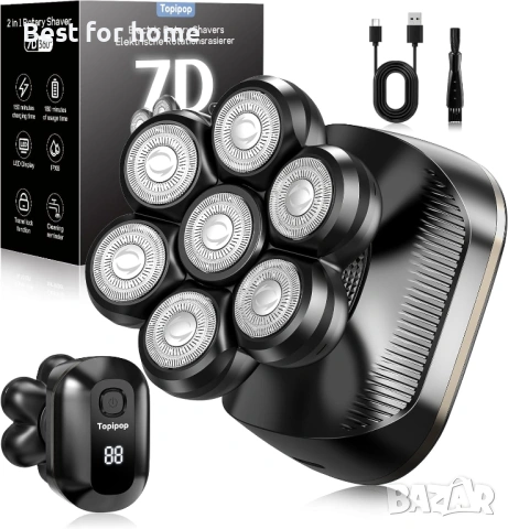 Мъжка самобръсначка Bald Razor 7D, подвижна, водоустойчива, за мокро и сухо бръснене