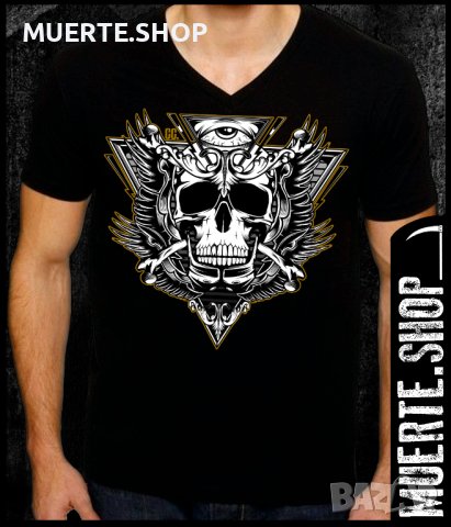Черна тениска с щампа ILLUMINATI SKULL BLACK