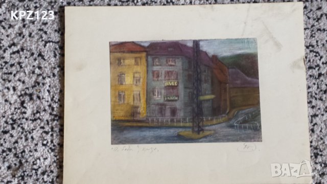 КАРТИНА ГРАДСКИ ПЕЙЗАЖ " ПО БАБА" креда / МАРИЯ МЕЖДУРЕЧКА, снимка 2 - Картини - 29109801