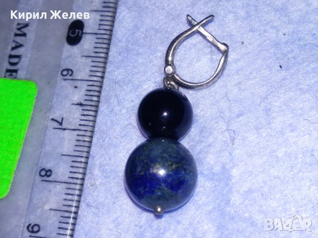 СКЪПОЦЕННА СРЕБЪРНА ВИНТИДЖ АРТ ОБЕЦА СРЕБРО 925 АНГЛИЯ с ШЛИФОВАН ЛАЗУРИТ и ЧЕРЕН ОНИКС 37681, снимка 8 - Обеци - 40770789