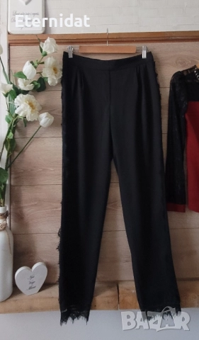 Черен панталон с джобове и дантела ZARA , снимка 5 - Панталони - 51819448