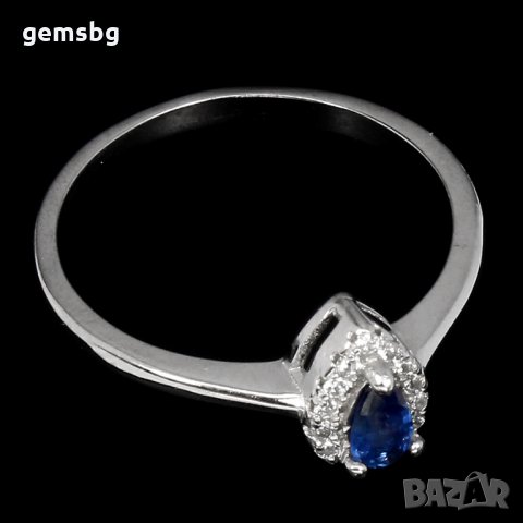 Пръстен с естествен сапфир и циркони, снимка 3 - Пръстени - 31065305