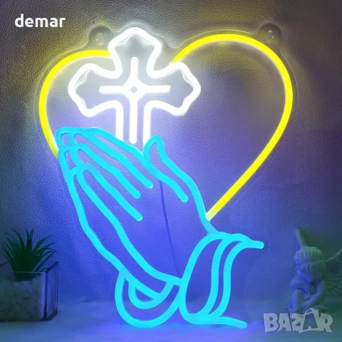 USB LED неон Lightzz с молитвени ръце и кръст, регулируема яркост
