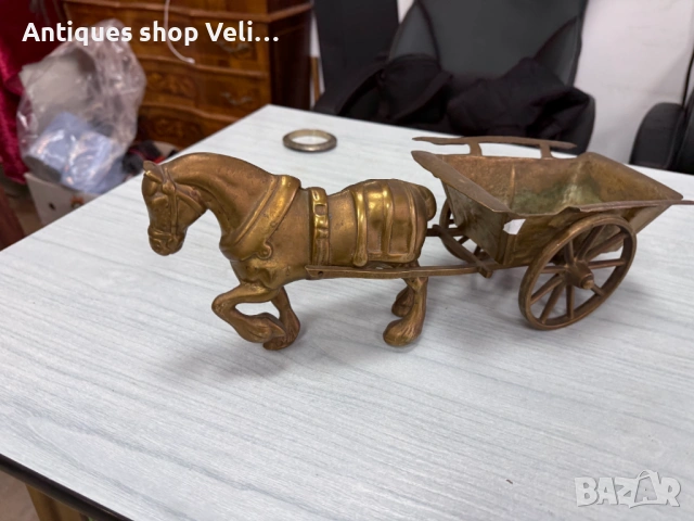 Бронзова каруца с кон №7998, снимка 2 - Антикварни и старинни предмети - 53923287
