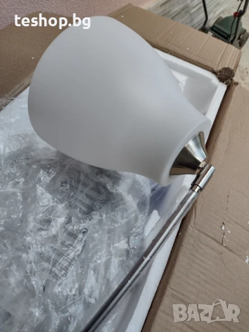 Лампа със стойка тип дъга оранжева с 2 плафона преоценен продукт, снимка 2 - Настолни лампи - 50989176