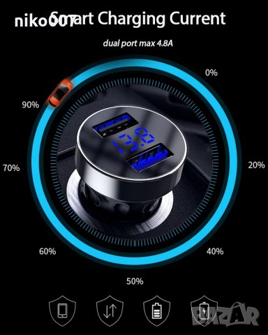 Супер бързо зарядно за кола за телефон-таблет и др.+волтметър 2X Usb Quick Charge, снимка 2 - Аксесоари и консумативи - 29418822