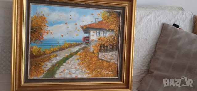 Картина платно, масло със златен варак,подписана, снимка 2 - Картини - 56127194