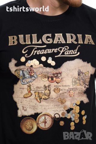 Нова мъжка черна тениска с трансферен печат България - Treasure Land (Земя на съкровищата), снимка 2 - Тениски - 27987779