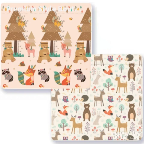 Двулицев образователен детски килим Горски животни 180 х 200 см - водоустойчив, сгъваем, снимка 3 - Други - 54001052