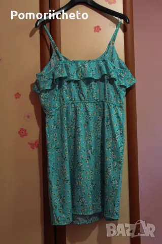 Нова рокля с етикет в тюркоазено с флорални мотиви, снимка 5 - Рокли - 47412387