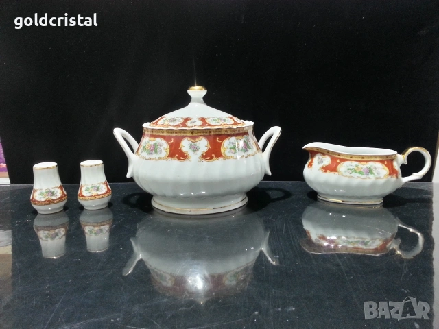 Стар български порцелан китка супник сосиера солници