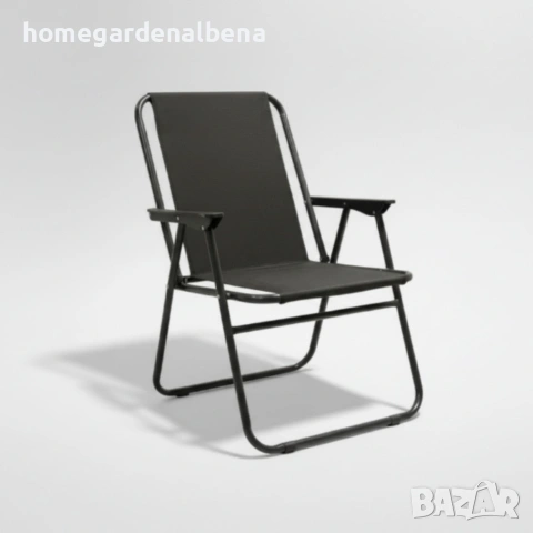 Сгъваем градински стол 53x59x76 см – прахово боядисана стомана, сив или черен, снимка 6 - Градински мебели, декорация  - 54108959