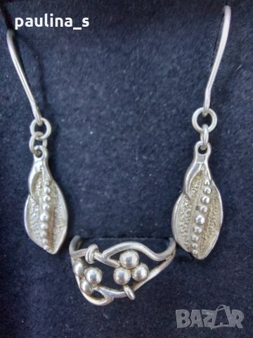 Винтидж / Античен сребърен комплект обеци и пръстен - проба 925 - СБХ, снимка 3 - Бижутерийни комплекти - 29435950