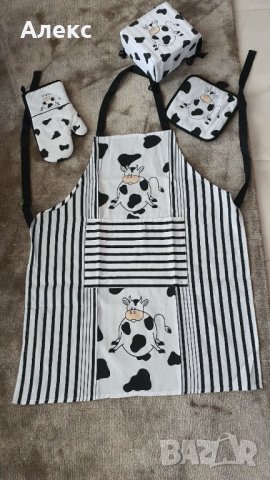 Комплект- кухненска престилка, ръкавица, ръкохватка, панер за хляб.