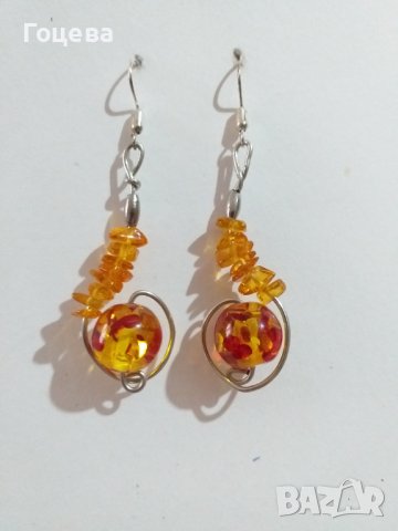 Разкошен Кехлибарен Арт комплект бижута обици и колие , снимка 4 - Бижутерийни комплекти - 39328884