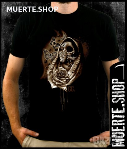 Черна тениска с щампа LA MUERTE BUTTERFLIES, снимка 1 - Тениски - 42674827