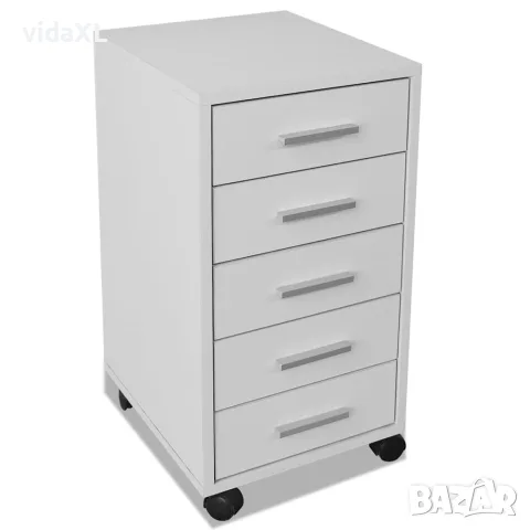 vidaXL Офис шкаф с колелца, 5 чекмеджета, бял, снимка 4 - Столове за офис - 56146402