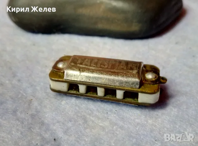 TALISMAN MADE in CZECHOSLOVAKIA Стара РЯДКА Миниатюрна УСТНА ХАРМОНИКА МЕДАЛЬОН СЕДЕФ и МЕСИНГ 48891, снимка 3 - Антикварни и старинни предмети - 48444766
