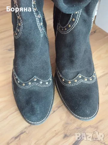 ДАМСКИ ЧЕРНИ БОТУШИ ЧЕРНИ ЕСТЕСТВЕН НАБУК 

38 НОМЕР, снимка 2 - Дамски ботуши - 47799851