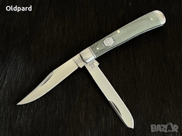 Колекционерски джобен сгъваем нож с две остриета RR Trapper Green Micarta. (RR1990), снимка 3 - Ножове - 42457667