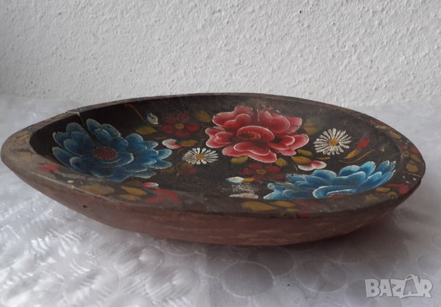 Дървени купа копанка скандинавска, с цветя и чиния, дървена декорация, , снимка 5 - Антикварни и старинни предмети - 35524912