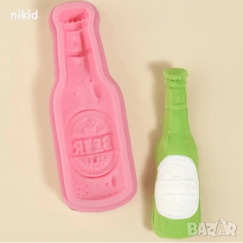 Бутилка шише Бира BEER силиконов молд форма фондан шоколад декор, снимка 2 - Форми - 52579441