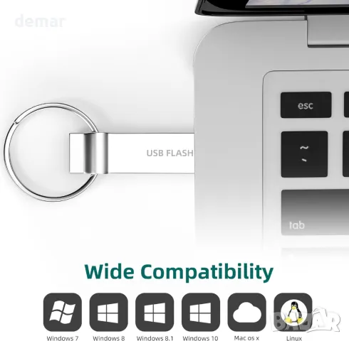 Преносимо флаш устройство с ключодържател за PC/Mac/лаптоп, 64GB, сребристо, снимка 3 - USB Flash памети - 49902046