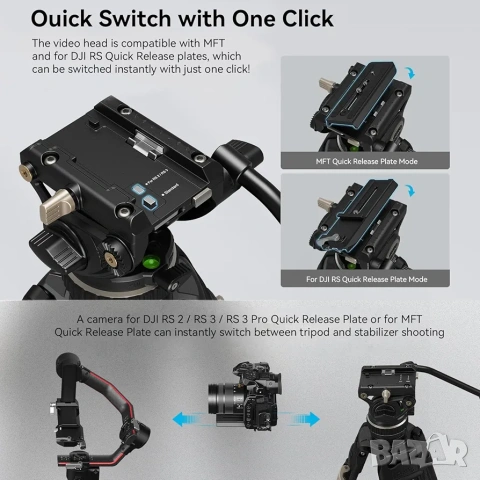 SmallRig AD-100 FreeBlazer: Карбонов Видео Статив с флуидна глава, снимка 5 - Чанти, стативи, аксесоари - 53227363