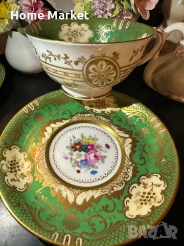 Crown Staffordshire England - Circa 1930 Pattern A 13460 - невероятно красив английски двоен сет, снимка 3 - Антикварни и старинни предмети - 52676302