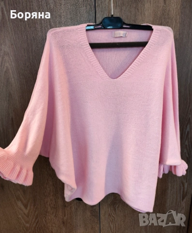 Moondust розов пролетен пуловер с къдричка, снимка 3 - Блузи с дълъг ръкав и пуловери - 54080160