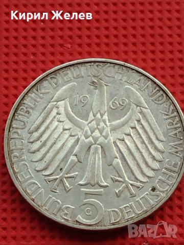 Сребърна монета 5 дойче марки 1969г. 150г. От рождението на Теодор Фонтани 39628, снимка 5 - Нумизматика и бонистика - 42756115