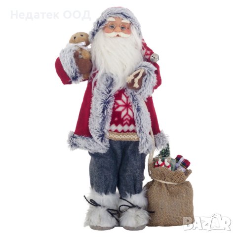 Коледна украса, Реалистична фигура Дядо Коледа с чувал с подаръци, 46 см