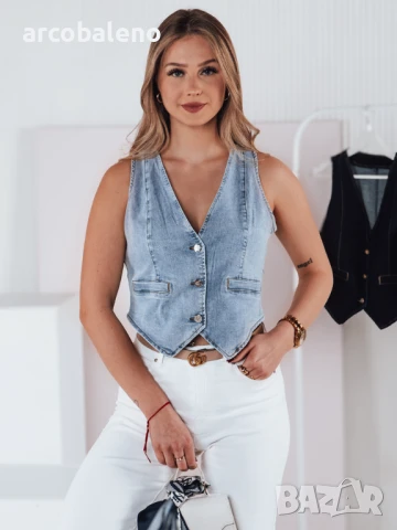 Дамски къс дънков елек BLUEGEM, снимка 5 - Корсети, бюстиета, топове - 51022080